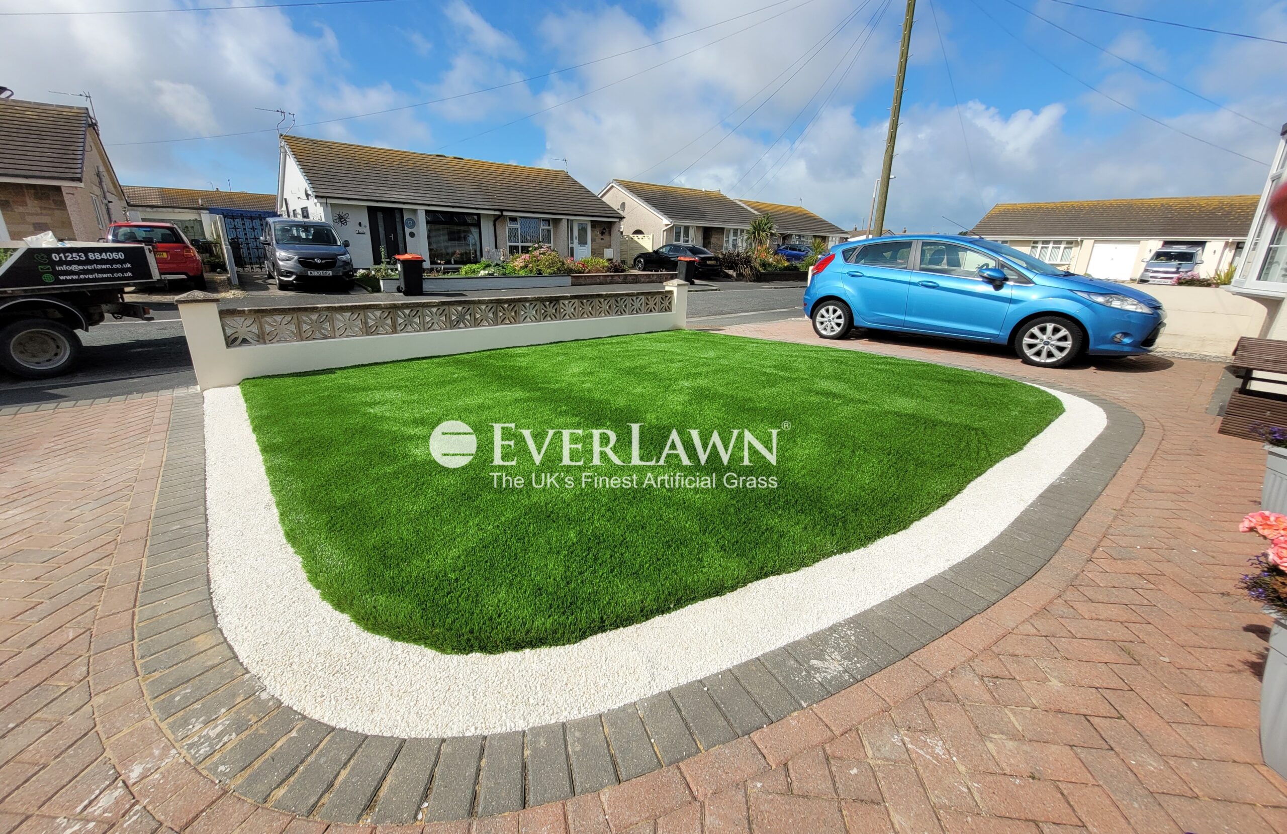 A vibrant artificial grass front lawn in Bispham that will always stay green
